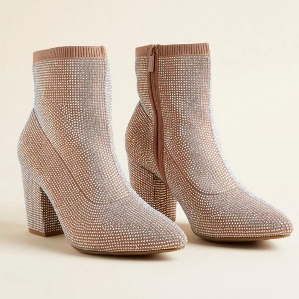 π Torrid - Tan Rhinestone Ankle Boots - Picture 1 of 8